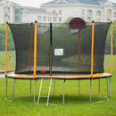 15FT Trampoline with Basketball Hoop Inflator and Ladder(Inner Safety Enclosure) Orange - Supfirm