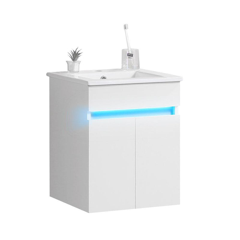 Supfirm 16" Bathroom Vanity with Sink,radar sensing light,Large Space Storage for Small Space,Wall Mounted Bathroom Vanity Cabinet,White - Supfirm