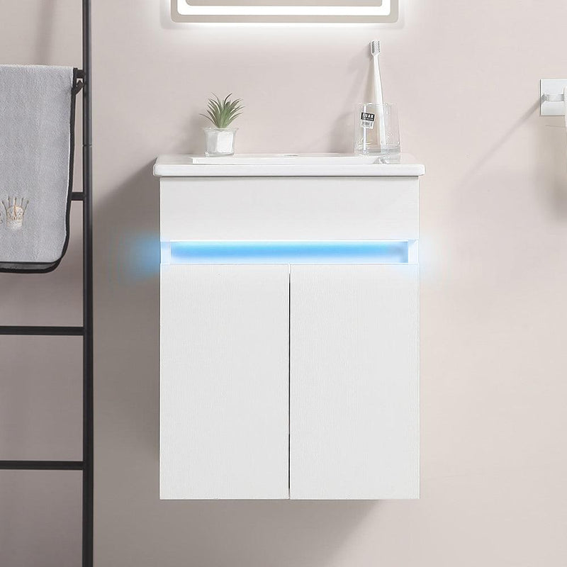 Supfirm 16" Bathroom Vanity with Sink,radar sensing light,Large Space Storage for Small Space,Wall Mounted Bathroom Vanity Cabinet,White - Supfirm