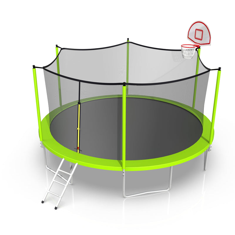 16ft Trampoline with Enclosure, New Upgraded Kids Outdoor Trampoline with Basketball Hoop and Ladder, Heavy-Duty Round Trampoline. - Supfirm