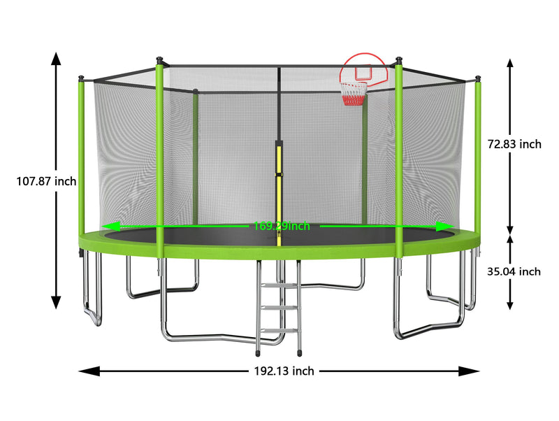 16ft Trampoline with Enclosure, New Upgraded Kids Outdoor Trampoline with Basketball Hoop and Ladder, Heavy-Duty Round Trampoline. - Supfirm