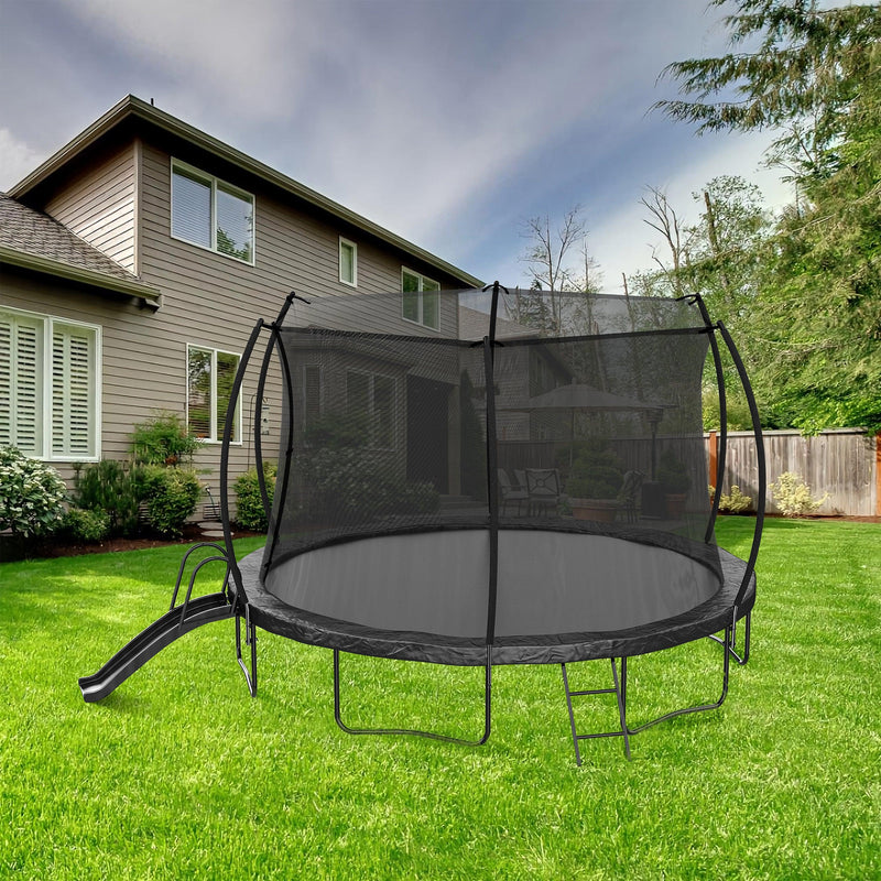 16FT Trampoline with Slide , Outdoor Pumpkin Trampoline for Kids and Adults with Enclosure Net and Ladder - Supfirm