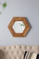 18.5" x 18.5" Hexagon Mirror with Natural Wood Frame, Wall Decor for Living Room Bathroom Hallway, - Supfirm