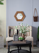 18.5" x 18.5" Hexagon Mirror with Natural Wood Frame, Wall Decor for Living Room Bathroom Hallway, - Supfirm