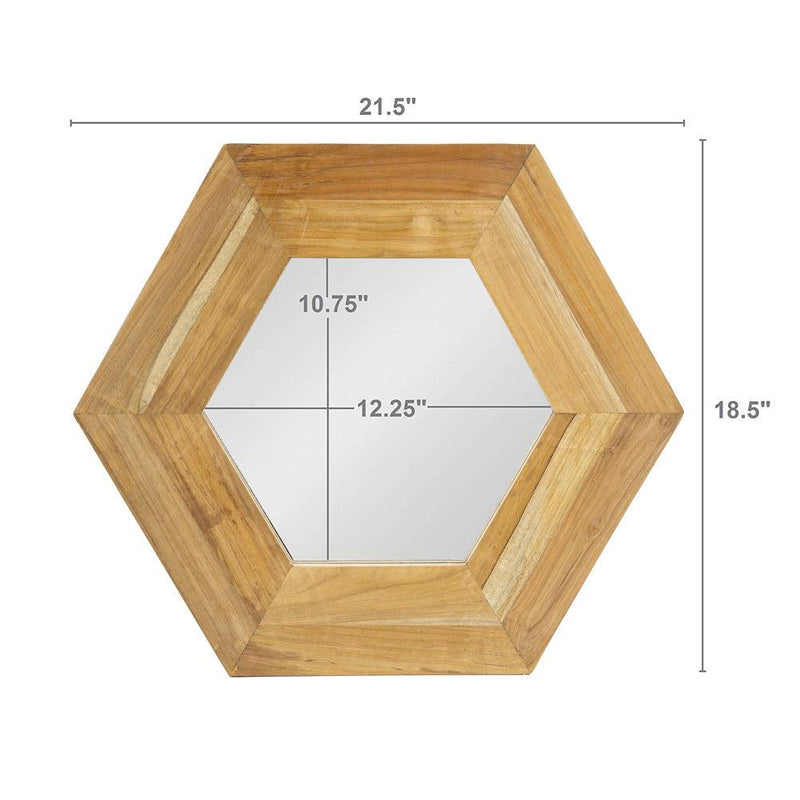 18.5" x 18.5" Hexagon Mirror with Natural Wood Frame, Wall Decor for Living Room Bathroom Hallway, - Supfirm