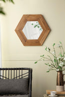 18.5" x 18.5" Hexagon Mirror with Natural Wood Frame, Wall Decor for Living Room Bathroom Hallway, - Supfirm