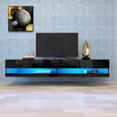 180 Wall Mounted Floating 80" TV Stand with 20 Color LEDs Black - Supfirm
