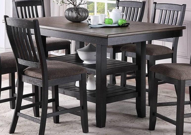 1pc Cunter Height Dining Table Dark Coffee Finish Kitchen Breakfast Dining Room Furniture Table w 2x Storage Shelve Rubber wood - Supfirm