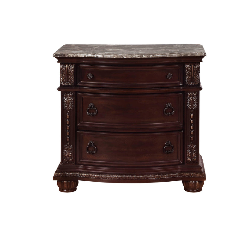 1Pc Traditional Style End Table 3-Drawer Nightstand with Marble Top Rich Brown Cherry Finish Solid Wood Wooden Bedroom - Supfirm