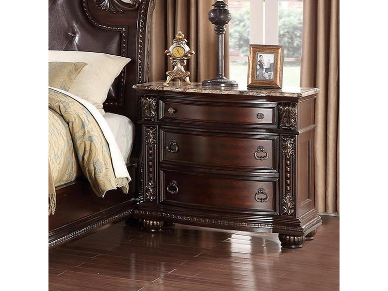 1Pc Traditional Style End Table 3-Drawer Nightstand with Marble Top Rich Brown Cherry Finish Solid Wood Wooden Bedroom - Supfirm