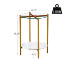 2-layer End Table with Tempered Glass and Marble Tabletop, Round Coffee Table with Golden Metal Frame for Bedroom Living Room Office (1 piece) - Supfirm