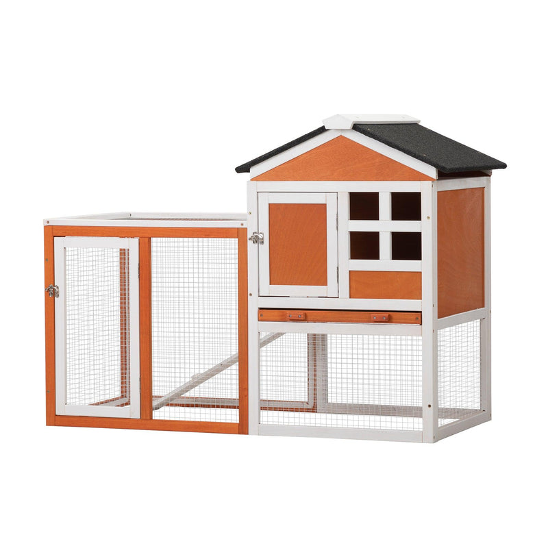 2-Story Wooden Rabbit Hutch Bunny Cage, Chicken Coop, Pet House for Small Animals, Orange + White - Supfirm