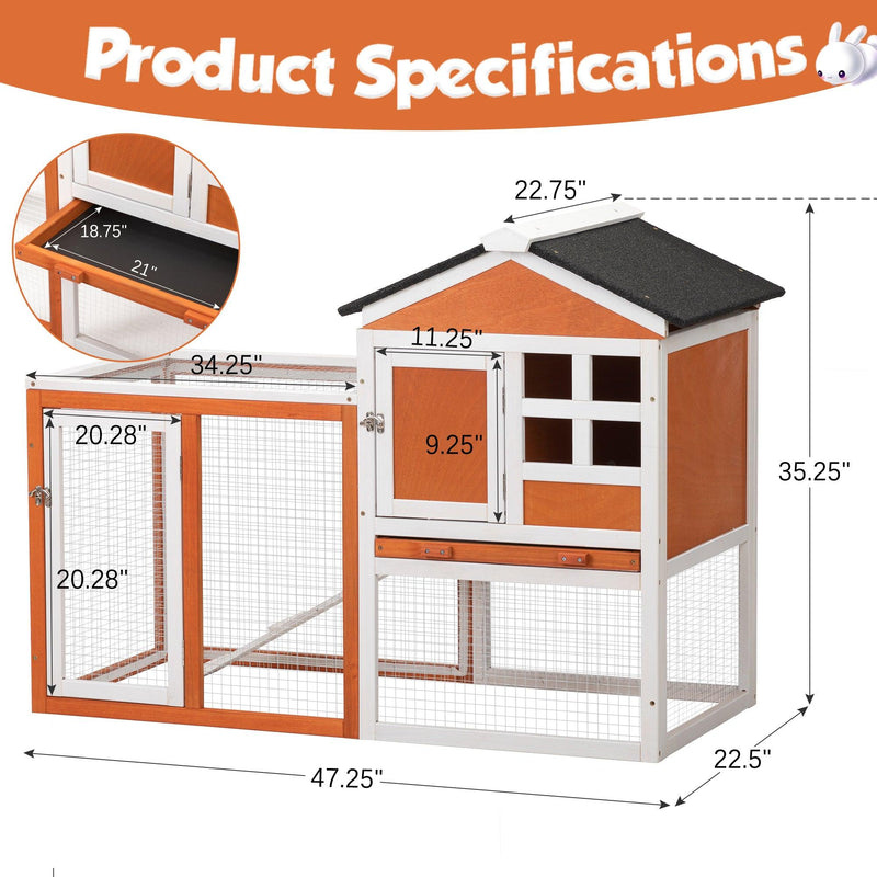 2-Story Wooden Rabbit Hutch Bunny Cage, Chicken Coop, Pet House for Small Animals, Orange + White - Supfirm