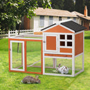 2-Story Wooden Rabbit Hutch Bunny Cage, Chicken Coop, Pet House for Small Animals, Orange + White - Supfirm