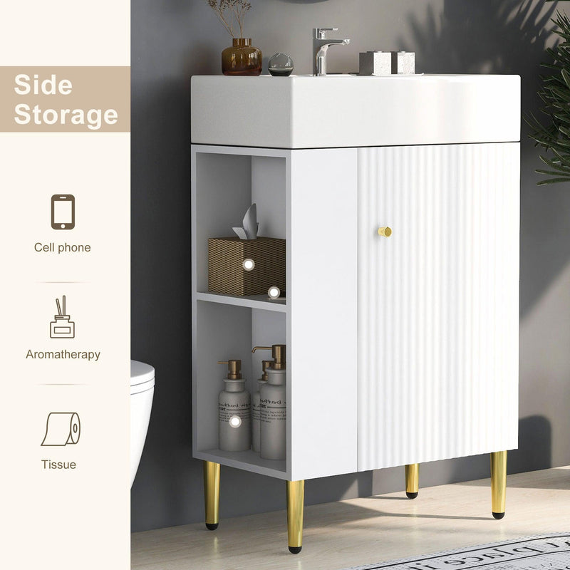 Supfirm 21.6" white Bathroom vanity, Combo Cabinet, Bathroom Storage Cabinet, Single Ceramic Sink, Left side storage - Supfirm