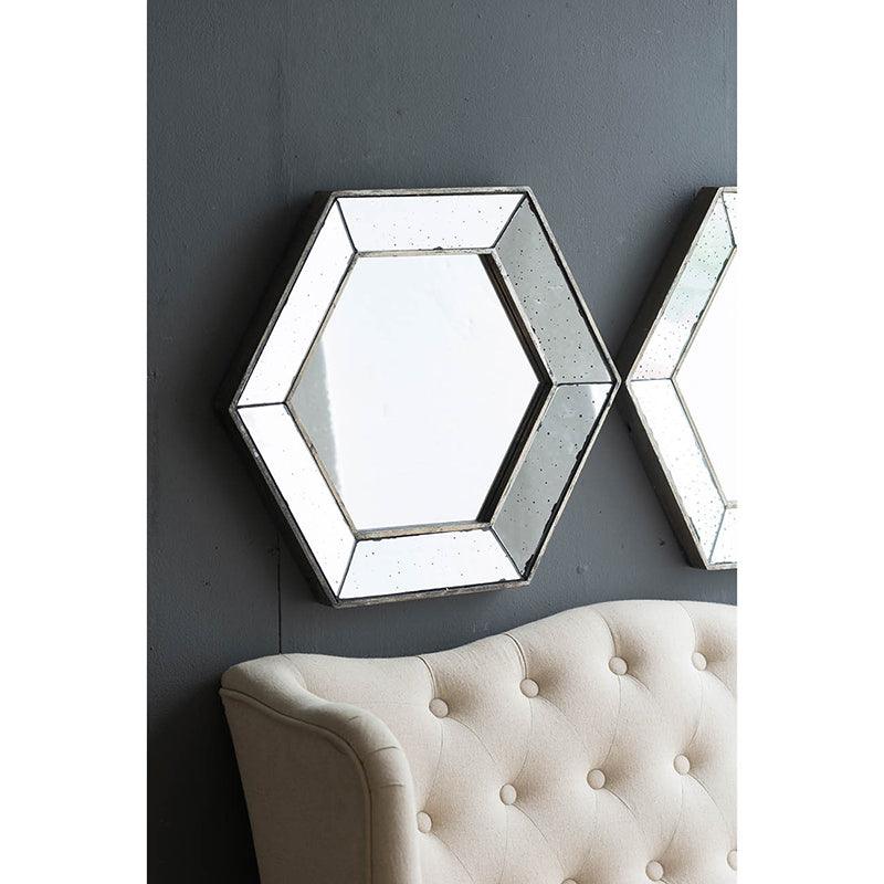 21" x 18" Hexagon Wall Mirror with Traditional Silver Finish, Home Decor Accent Mirror for Living Room, Entryway, Bedroom - Supfirm