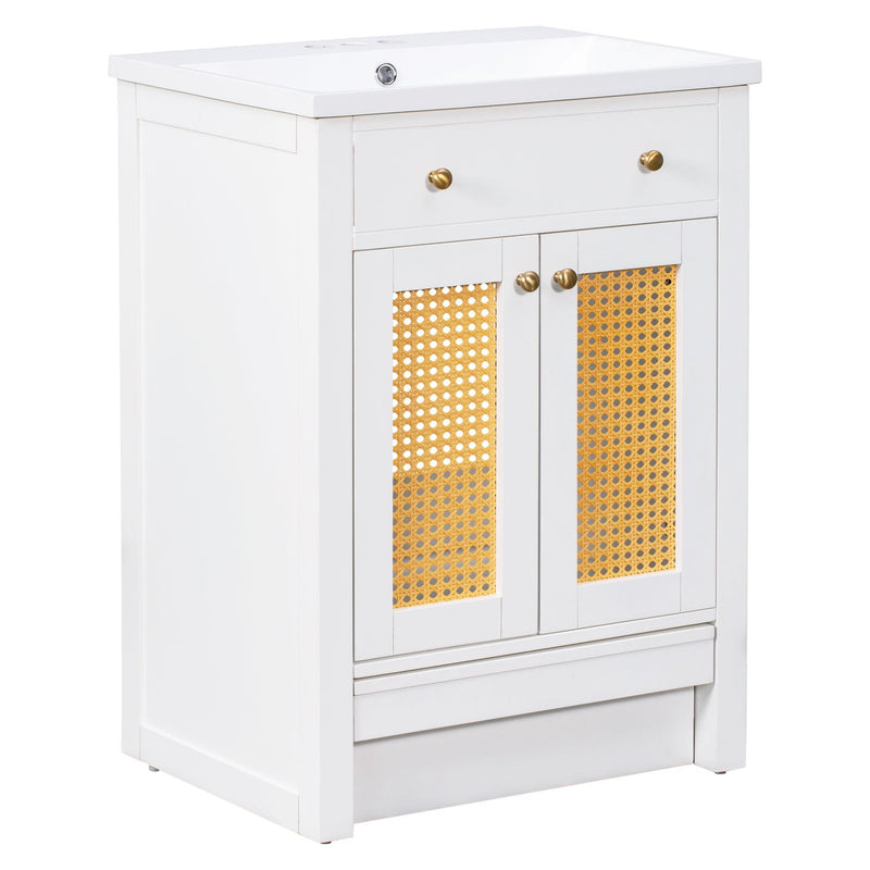 Supfirm 24" Bathroom vanity with Single Sink, White Combo Cabinet Undermount Sink, Bathroom Storage Cabinet, Solid Wood Frame, Pull-out footrest - Supfirm