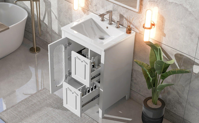 Supfirm 24" Bathroom Vanity with Sink, Bathroom Vanity Cabinet with Two Drawers and Door, Adjustable Shelf, Solid Wood and MDF, White - Supfirm