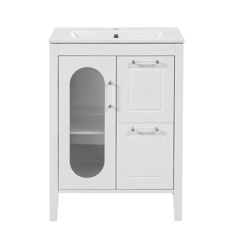 Supfirm 24" Bathroom Vanity with Sink, Bathroom Vanity Cabinet with Two Drawers and Door, Adjustable Shelf, Solid Wood and MDF, White - Supfirm