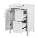 Supfirm 24" Bathroom Vanity with Sink, Bathroom Vanity Cabinet with Two Drawers and Door, Adjustable Shelf, Solid Wood and MDF, White - Supfirm