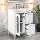 Supfirm 24" Bathroom Vanity with Sink, Bathroom Vanity Cabinet with Two Drawers and Door, Adjustable Shelf, Solid Wood and MDF, White - Supfirm