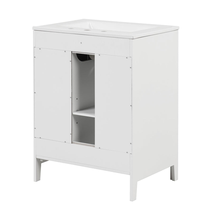 Supfirm 24" Bathroom Vanity with Sink, Bathroom Vanity Cabinet with Two Drawers and Door, Adjustable Shelf, Solid Wood and MDF, White - Supfirm