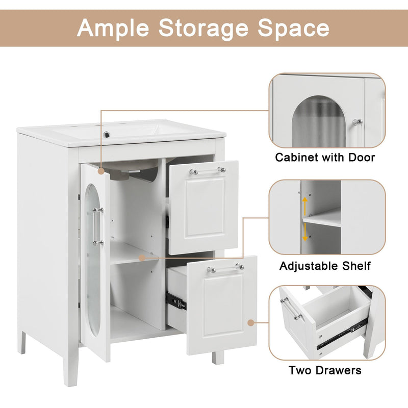 Supfirm 24" Bathroom Vanity with Sink, Bathroom Vanity Cabinet with Two Drawers and Door, Adjustable Shelf, Solid Wood and MDF, White - Supfirm