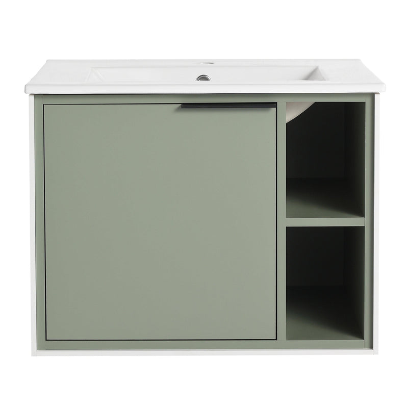 Supfirm 24'' Floating Wall-Mounted Bathroom Vanity with Ceramics Sink & Soft-Close Cabinet Door - Supfirm