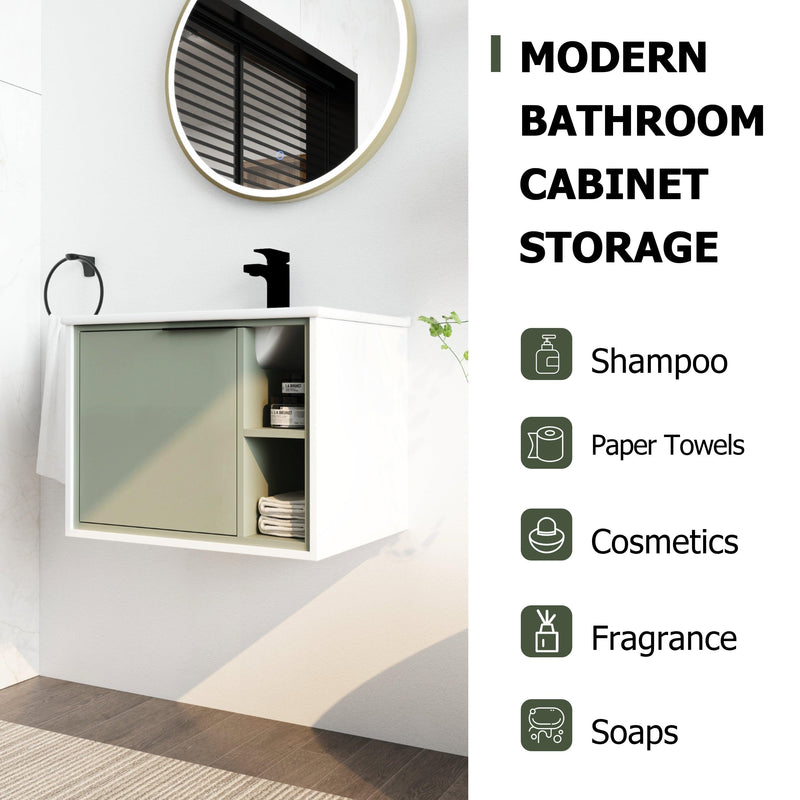 Supfirm 24'' Floating Wall-Mounted Bathroom Vanity with Ceramics Sink & Soft-Close Cabinet Door - Supfirm