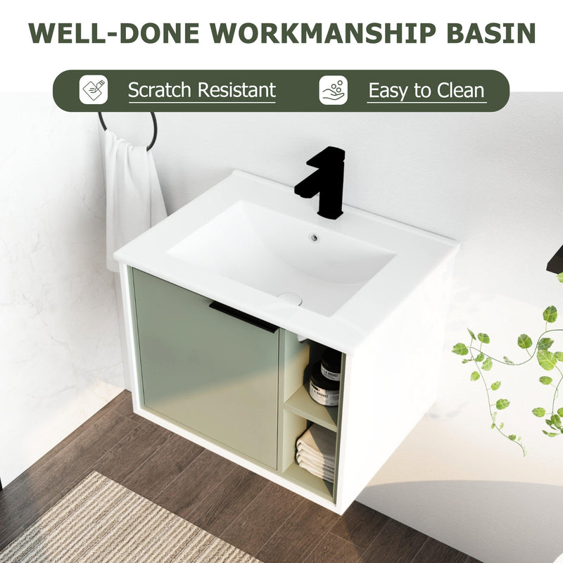 Supfirm 24'' Floating Wall-Mounted Bathroom Vanity with Ceramics Sink & Soft-Close Cabinet Door - Supfirm