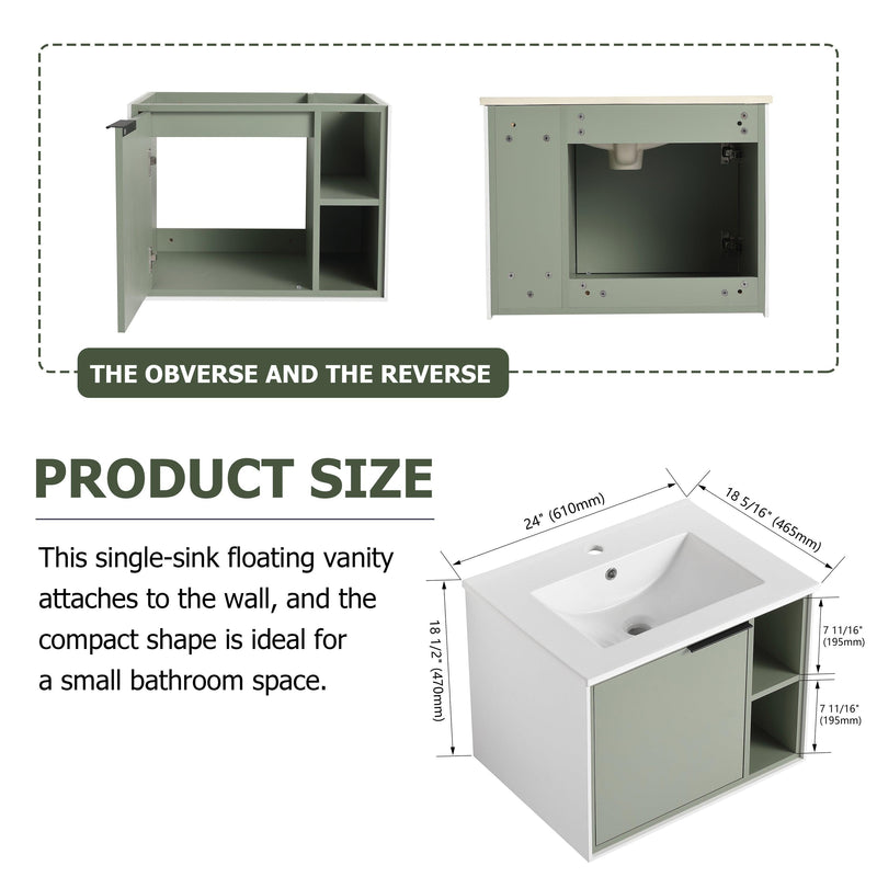 Supfirm 24'' Floating Wall-Mounted Bathroom Vanity with Ceramics Sink & Soft-Close Cabinet Door - Supfirm