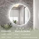 Supfirm 24 Inch Round Backlit Bathroom Mirror, LED round mirror with lighting strip, waterproof LED strip with adjustable 3-color and dimmable lighting,Touch Control, Vanity Mirror - Supfirm