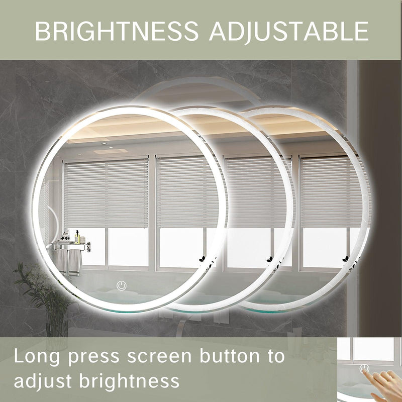 Supfirm 24 Inch Round Backlit Bathroom Mirror, LED round mirror with lighting strip, waterproof LED strip with adjustable 3-color and dimmable lighting,Touch Control, Vanity Mirror - Supfirm