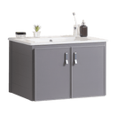 Supfirm 24' Metal Wall Mounted Bathroom Vanity with White sink,Two Metal Soft Close Cabinet Doors, Metal,Excluding faucets,Grey - Supfirm