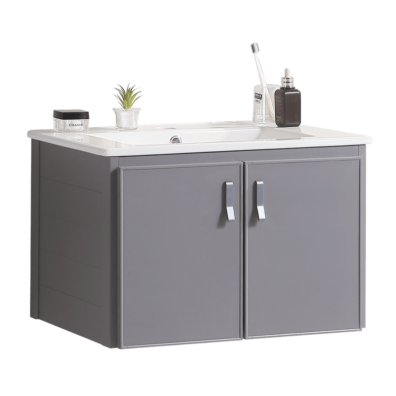 Supfirm 24' Metal Wall Mounted Bathroom Vanity with White sink,Two Metal Soft Close Cabinet Doors, Metal,Excluding faucets,Grey - Supfirm