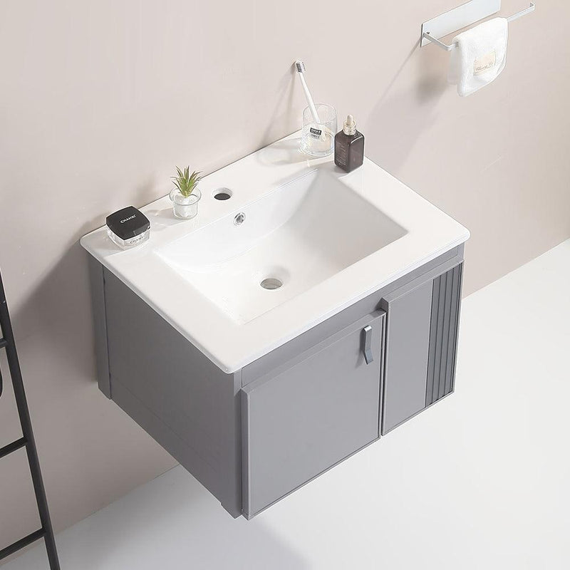 Supfirm 24' Stylish Aluminum Wall Mounted Bathroom Vanity with White sink,Asymmetric chic Soft Close Cabinet Doors, Aluminium,Excluding faucets,Grey - Supfirm