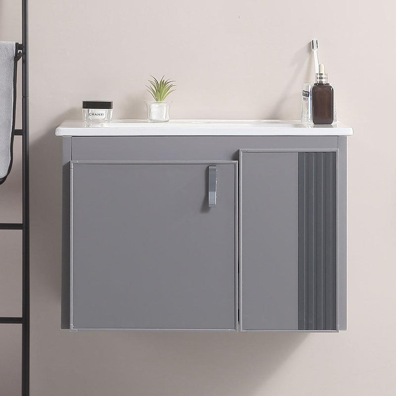 Supfirm 24' Stylish Aluminum Wall Mounted Bathroom Vanity with White sink,Asymmetric chic Soft Close Cabinet Doors, Aluminium,Excluding faucets,Grey - Supfirm