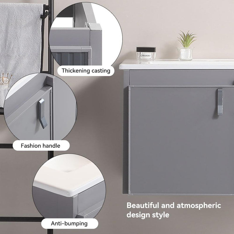 Supfirm 24' Stylish Aluminum Wall Mounted Bathroom Vanity with White sink,Asymmetric chic Soft Close Cabinet Doors, Aluminium,Excluding faucets,Grey - Supfirm