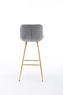 26 Inch Set of 2 Bar Stools,with Chrome Footrest Velvet Fabric Counter Stool Golden Leg Simple Bar Stool, Kitchen Island Seats, GRAY - Supfirm