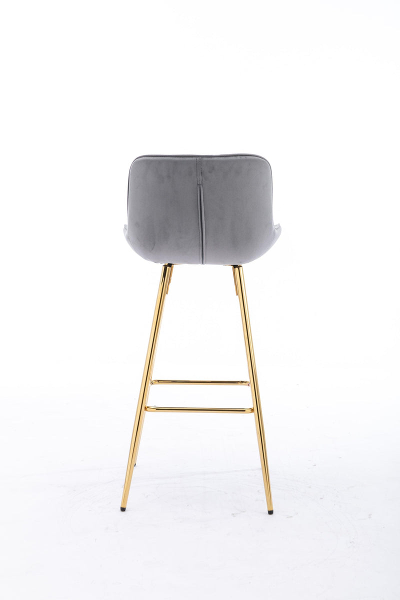 26 Inch Set of 2 Bar Stools,with Chrome Footrest Velvet Fabric Counter Stool Golden Leg Simple Bar Stool, Kitchen Island Seats, GRAY - Supfirm