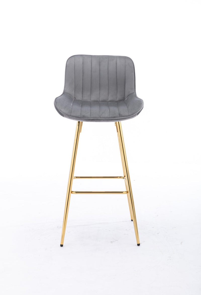 26 Inch Set of 2 Bar Stools,with Chrome Footrest Velvet Fabric Counter Stool Golden Leg Simple Bar Stool, Kitchen Island Seats, GRAY - Supfirm