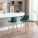 26 Inch Set of 2 Bar Stools,with Chrome Footrest Velvet Fabric Counter Stool Golden Leg Simple Bar Stool, Kitchen Island Seats, GREEN - Supfirm