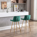 26 Inch Set of 2 Bar Stools,with Chrome Footrest Velvet Fabric Counter Stool Golden Leg Simple Bar Stool, Kitchen Island Seats, GREEN - Supfirm