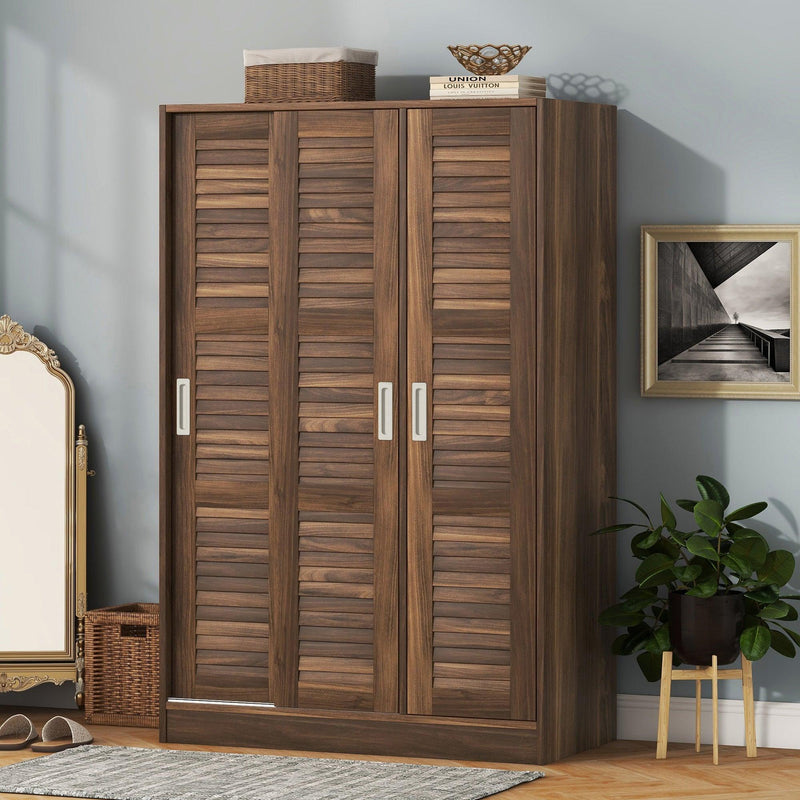 3-Door Shutter Wardrobe with shelves, Walnut - Supfirm