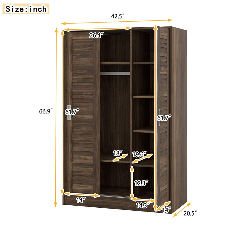 3-Door Shutter Wardrobe with shelves, Walnut - Supfirm