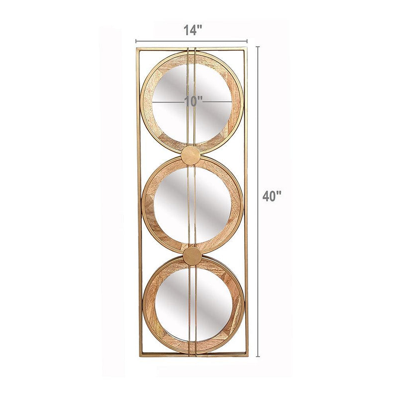 Supfirm 3 Mirror Piece Wall Mirror in Gold Rectangular Frame, Home Wall Decor for Bedroom Living Room, 40"x14" - Supfirm