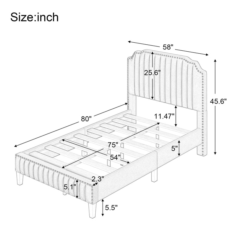 3 Pieces Bedroom Set Modern Linen Curved Upholstered Beige Platform Full Bed with Two Black Cherry Nightstands, Common - Supfirm