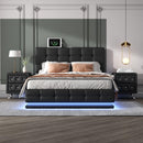 3-Pieces Bedroom Sets,Queen Size Upholstered Bed with LED Lights,Hydraulic Storage System and USB Charging Station, Two Nightstands with Crystal Decoration,Black - Supfirm