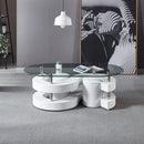 3 Pieces Coffee Table Set, Oval 10mm/0.39" Thick Tempered Glass Table and 2 Leather Stools - Supfirm