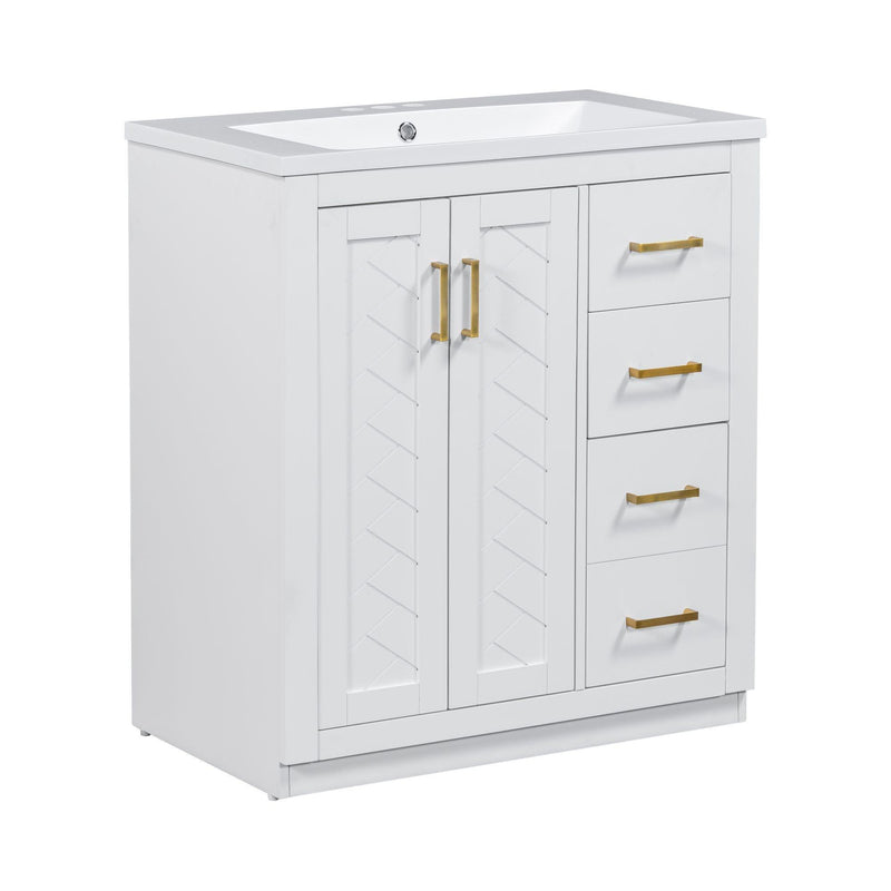 Supfirm 30'' Bathroom Vanity with Resin Sink Combo,Solid Wood Frame Bathroom Storage Cabinet, Freestanding Vanity Set with 3 Drawers& Soft Closing Doors - Supfirm